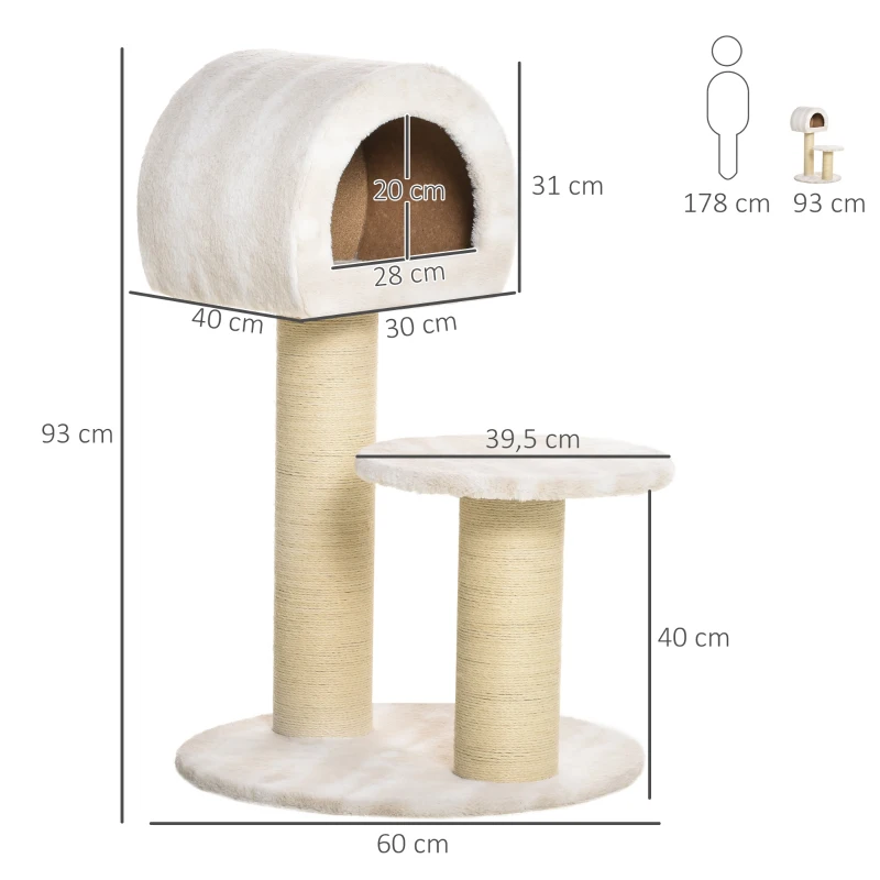 PawHut Katzenkratzbaum Katzenspielzeug Kletterbaum Sisal Polster Liegefläche Spanplatte samtartiges Polyester Sisal