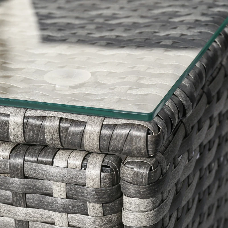 Set da Giardino in Polyrattan con Divano ad Angolo, Tavolino con Piano in Vetro e Cuscini, Grigio