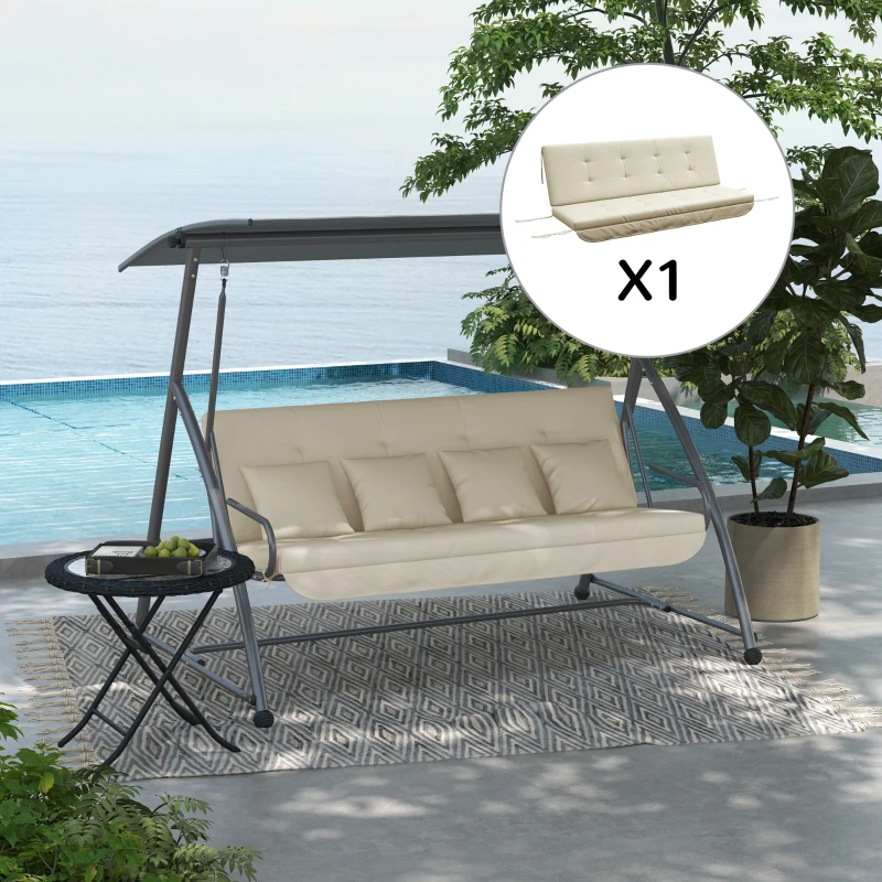 Outsunny Cushion Set for Hollywood Swing 170 cm Seat Cushion Swing Cushion Garden Swing Garden Cushion Back Cushion Side Cushion Beige