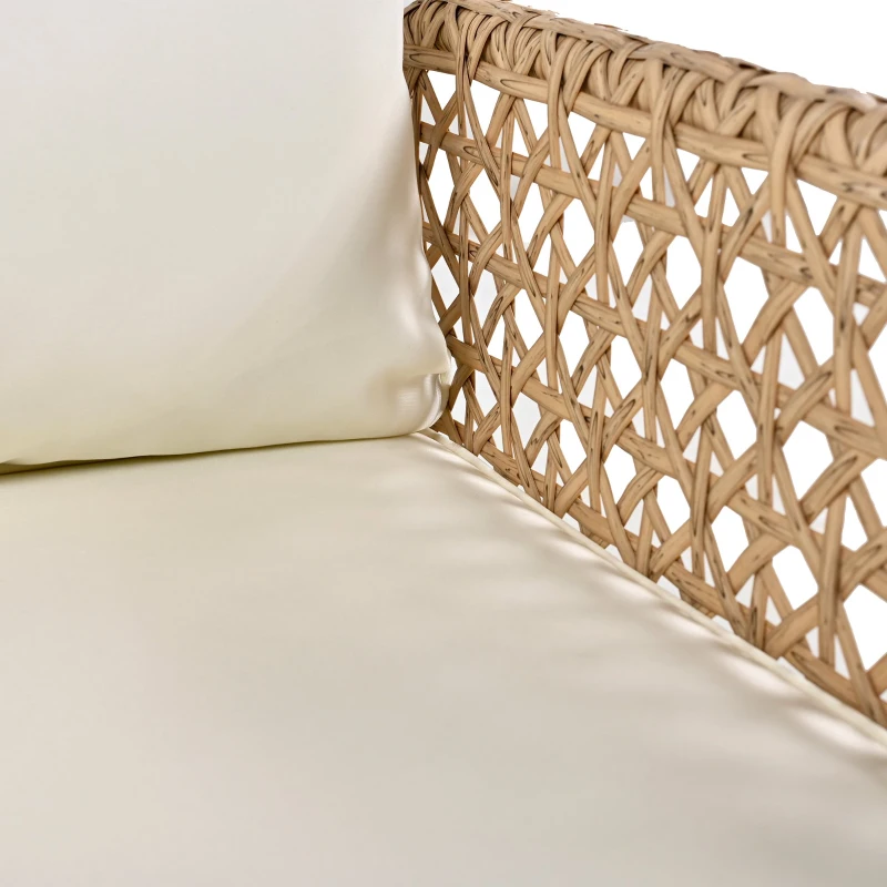 Dondolo Doppio in PE-Rattan per Giardino con Cuscini Lavabili e 2 Posti, Portata 320 kg, Beige