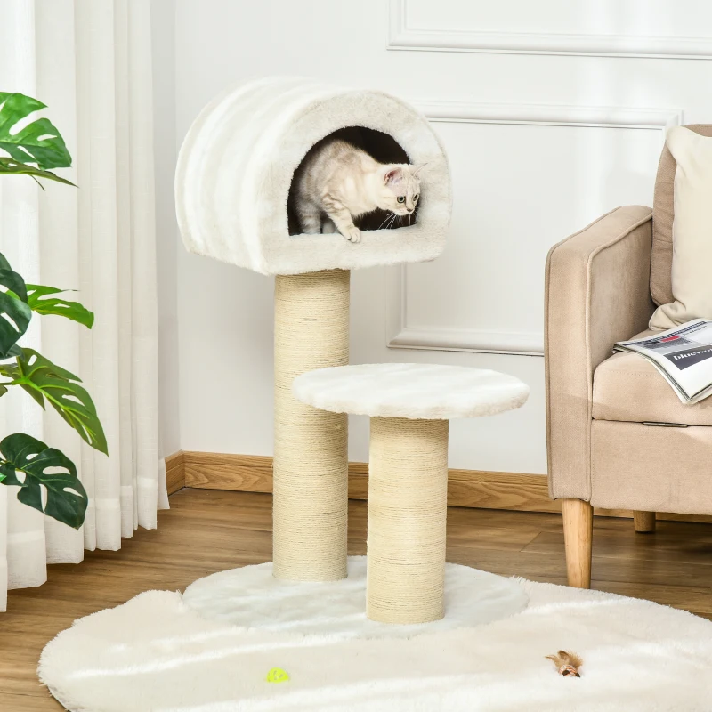 PawHut Katzenkratzbaum Katzenspielzeug Kletterbaum Sisal Polster Liegefläche Spanplatte samtartiges Polyester Sisal