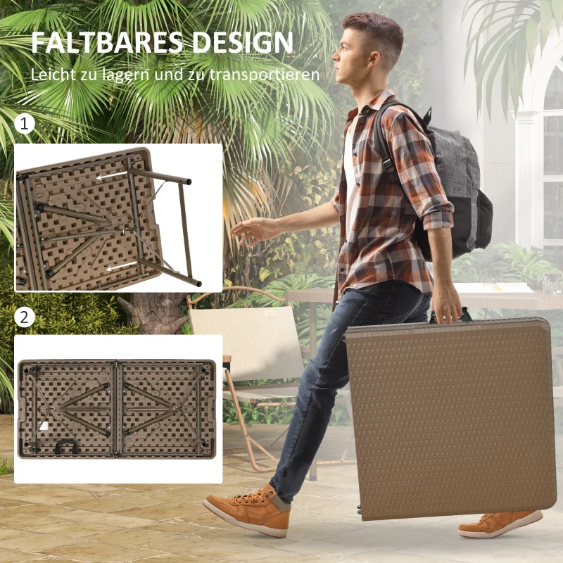 Outsunny Gartentafel - Opvouwbare Buitentafel van PE-rattan, 122 x 60 x 73 cm, Bruin + Zwart