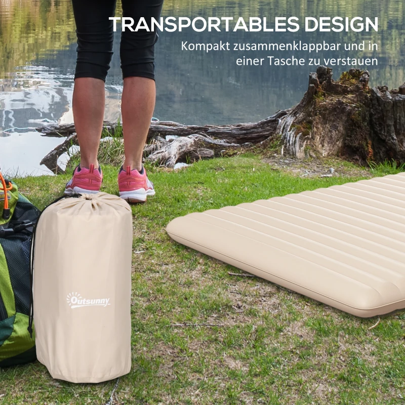 Outsunny Materac dmuchany dla gości, z pompką do stóp i pokrowcem transportowym, 195 x 140 x 10 cm, Biały