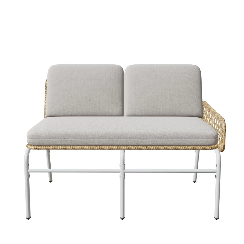 Set Salotto da Giardino in Polyrattan per 4-5 Persone con Divano ad Angolo, Tavolino in Vetro Temperato e Cuscini, Grigio Chiaro+Naturale