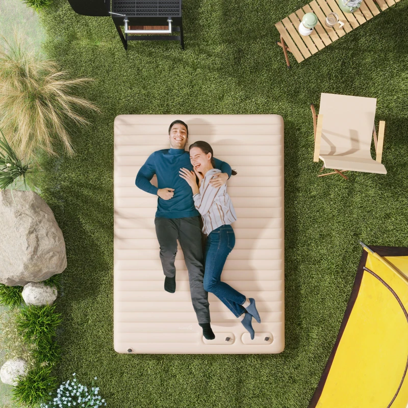 Outsunny Materac dmuchany dla gości, z pompką do stóp i pokrowcem transportowym, 195 x 140 x 10 cm, Biały