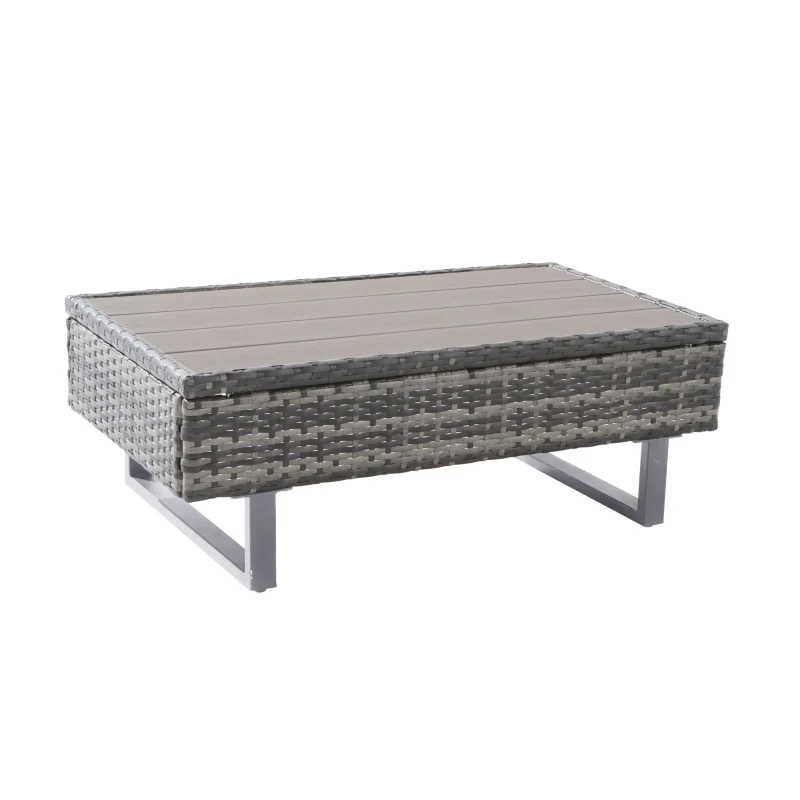 Set da Giardino 4 Pezzi in Poli-Rattan per 4-5 Persone con Divano ad Angolo, Tavolo e Cuscini, Rivestimenti Lavabili, Grigio