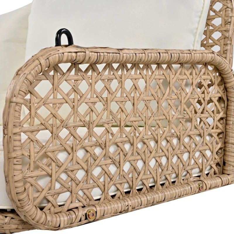 Dondolo Doppio in PE-Rattan per Giardino con Cuscini Lavabili e 2 Posti, Portata 320 kg, Beige