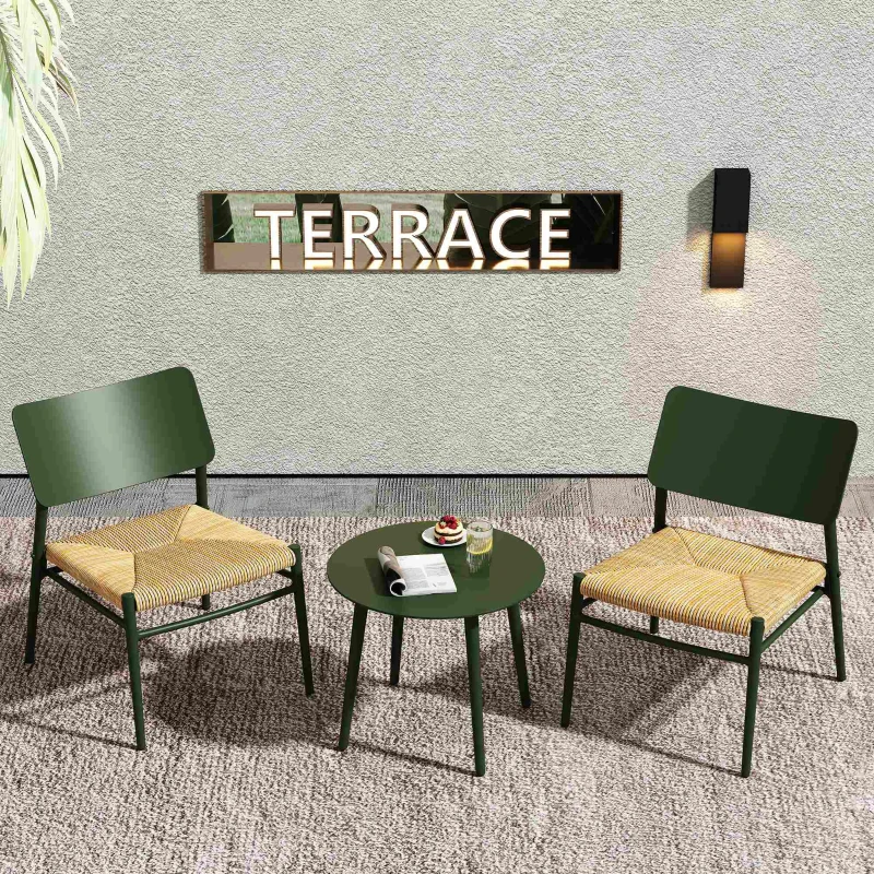 Set Bistro 3 Pezzi in Alluminio e Rattan PE per Balcone, Anti UV e Carico 150 kg, Verde