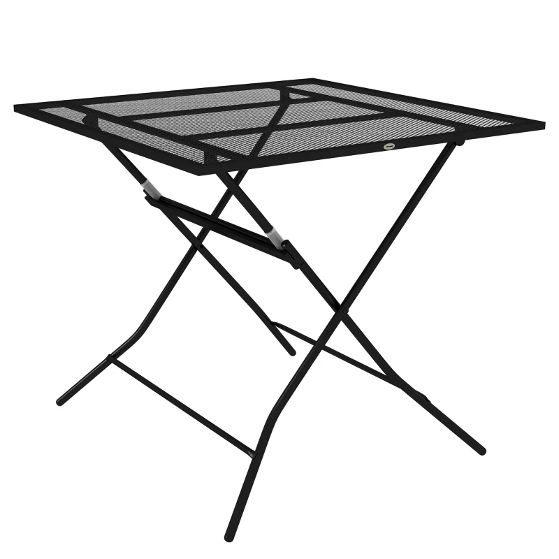 Outsunny Stolik tarasowy z blatem w formie siatki, kwadratowy, składany, nierdzewna stal, 80x80x74cm, czarny