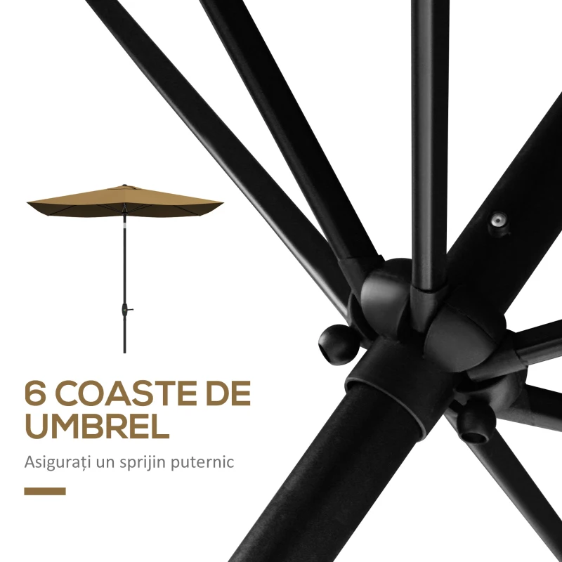 Outsunny Ombrellone Giardino Rettangolare 3x2m a Manovella e Inclinabile Caffè