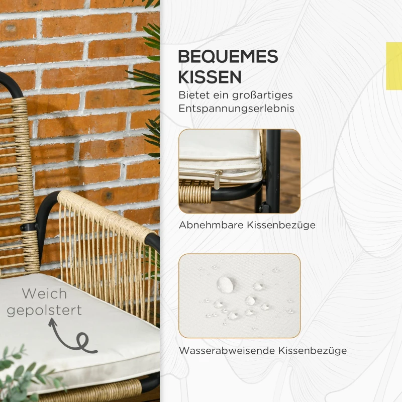 Outsunny 4-częściowy zestaw mebli ogrodowych z rattanu, zestaw mebli wypoczynkowych, 110 cm x 65 cm x 74 cm, Naturalny + Kremowy