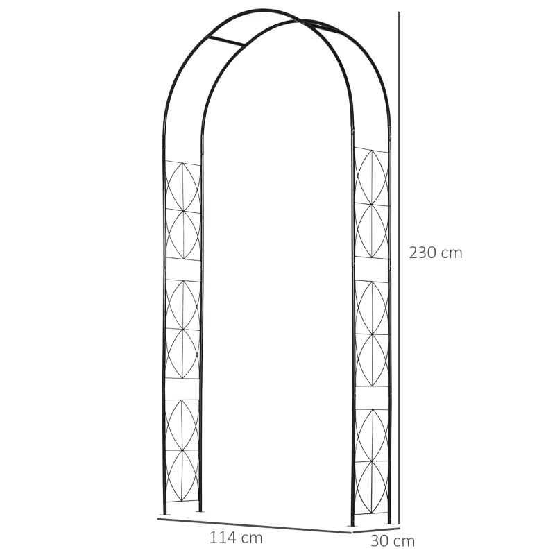 Outsunny Arco de Jardim de Metal Arco Decorativo com Desenho de Treliça para Plantas Trepadeiras para Decoração 114x30x230 cm Preto