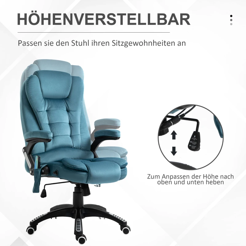 Vinsetto Bürostuhl Massagesessel mit Wärmefunktion Chefsessel mit Massagefunktion höhenverstellbarer ergonomischer Gamingstuhl massage Blau 68 x 72 x 110–120 cm