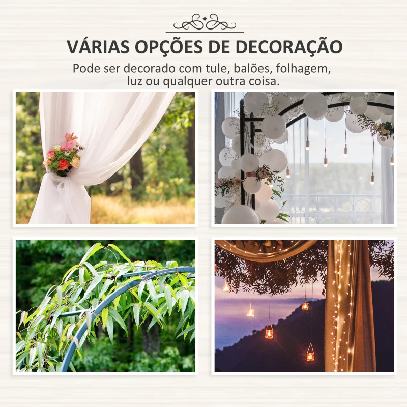 Outsunny Arco de Jardim de Metal Arco Decorativo com Desenho de Treliça para Plantas Trepadeiras para Decoração 114x30x230 cm Preto
