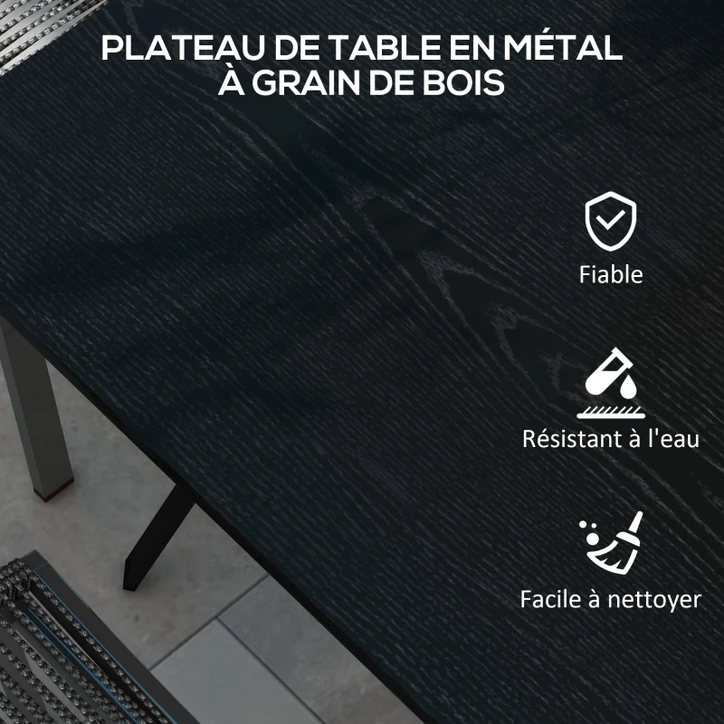 Outsunny Table de jardin table de terrasse rectangulaire pour 6 personnes avec pieds en acier pour jardin, pelouse, balcon, noir