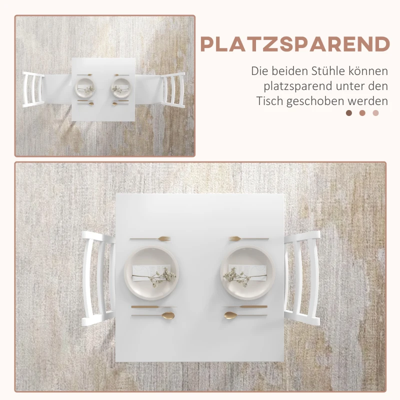 HOMCOM 3-delig Eettafelset Eetgroep Tafel met Stoelen, Grenenhout, Wit