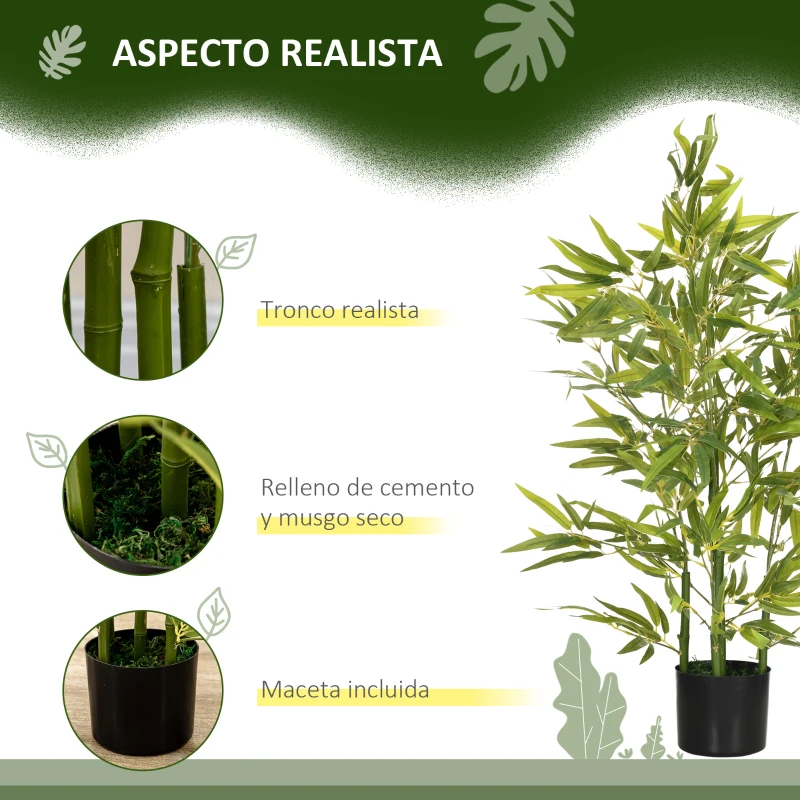 HOMCOM Juego de 2 Bambús Artificiales 90 cm con Maceta Plantas Sintéticas para Decoración Hogar Salón Oficina Verde