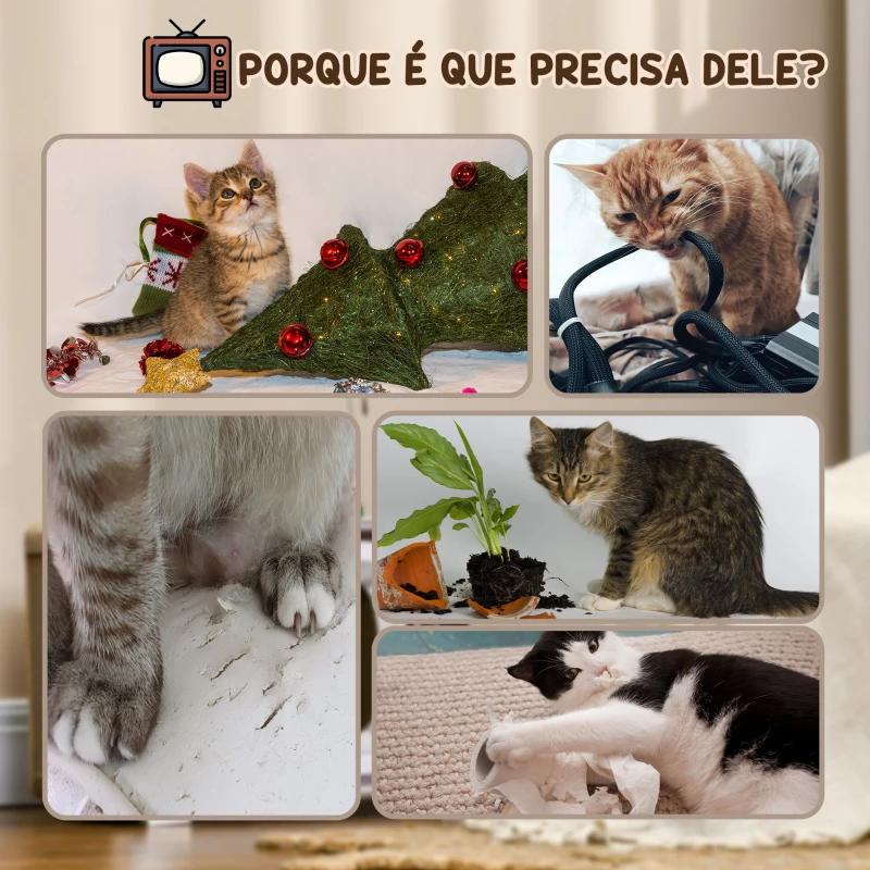 PawHut Arranhador de Cartão para Gatos Casa para Gatos em Forma de Televisor com Rato de Brinquedo 43x23x32,5 cm Areia