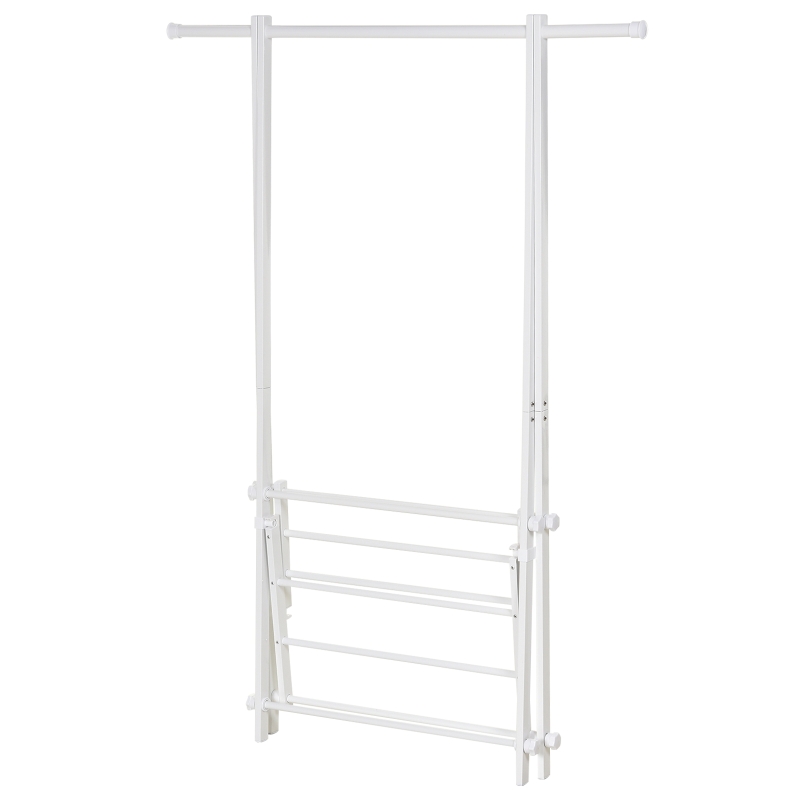 HOMCOM Suporte para Cabide Dobrável com 2 Prateleiras e  1 Barra para Pendurar Roupas para Sala Quarto Entrada 107,5x45x150 cm