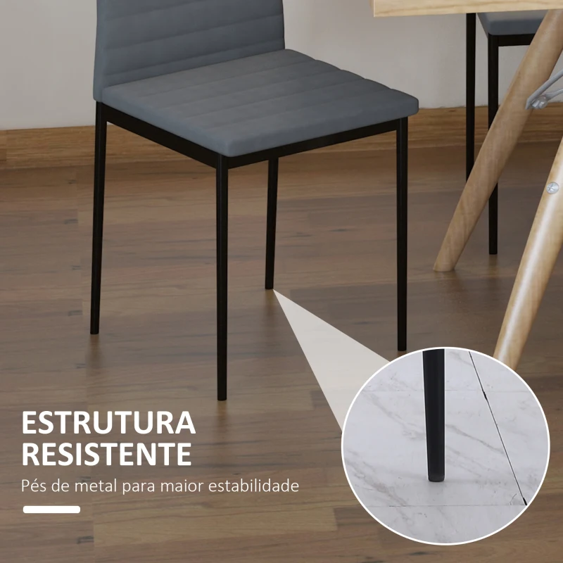 HOMCOM Conjunto de 4 Cadeiras de Sala de Jantar Estofadas em Linho e Pés de Metal para Cozinha Carga Máxima 120kg 41x50x97cm Cinza