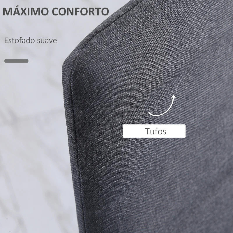 HOMCOM Conjunto de 4 Cadeiras de Sala de Jantar Estofadas em Linho e Pés de Metal para Cozinha Carga Máxima 120kg 41x50x97cm Cinza