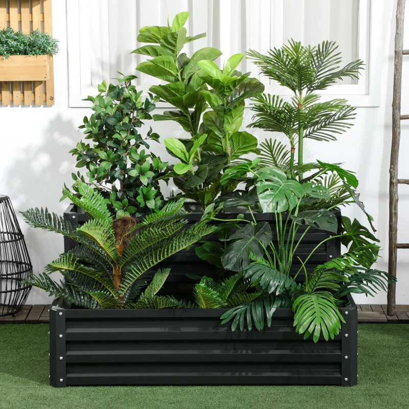 Jardiniera pentru Plan de Cultivare inaltat pe 2 Niveluri din Otel, Jardiniera Supraetajata cu Parte Inferioara Deschisa