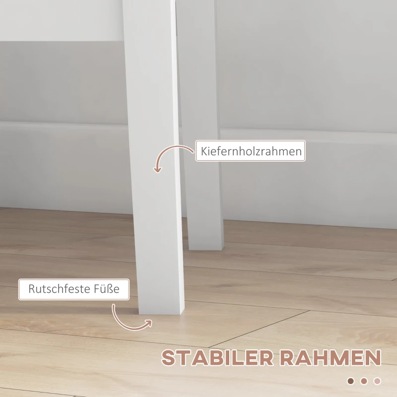 HOMCOM 3-delig Eettafelset Eetgroep Tafel met Stoelen, Grenenhout, Wit