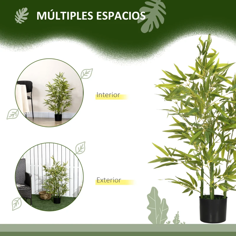 HOMCOM Juego de 2 Bambús Artificiales 90 cm con Maceta Plantas Sintéticas para Decoración Hogar Salón Oficina Verde