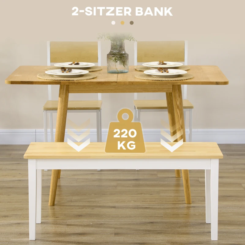 HOMCOM Zitbank Houten Bank 2-Zitsbank, Massief hout, gelakt, Natuur + Wit