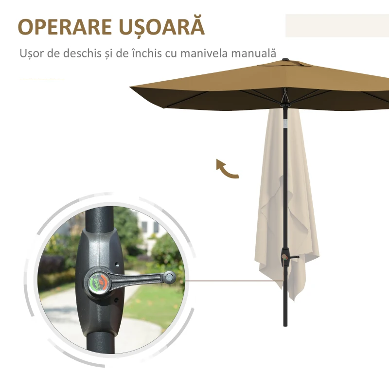 Outsunny Ombrellone Giardino Rettangolare 3x2m a Manovella e Inclinabile Caffè