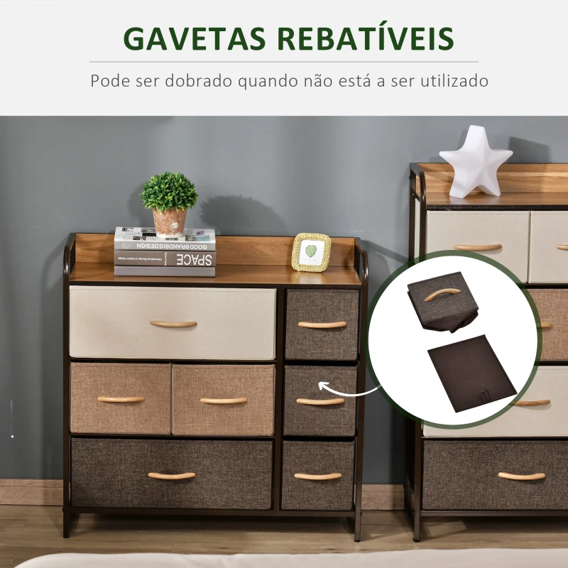 HOMCOM Cómoda com 7 Gavetas de Tecido Dobráveis Móvel Organizador com Estrutura Metálica e Antitombo 80x29x78,5 cm Multicolor