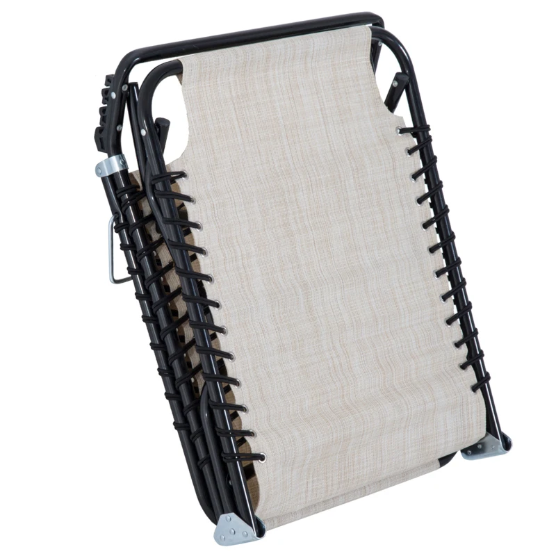 Outsunny Sezlong portabil din otel si material tip plasa, care permite circularea aerului, cu spatar reglabil pe 4 pozitii, 197x58x26 cm, negru si crem