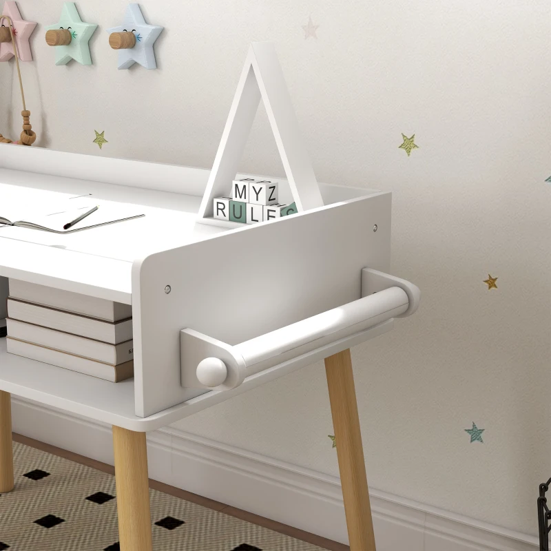 HOMCOM Set de Masă și Scaun pentru Copii, Masă de Activități pentru Copii Mici 3 în 1 cu Tablă de Construcție, 87x45x59.5 cm, Alb(m-9)