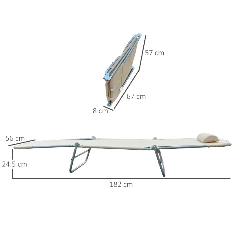 Outsunny Set de 2 Sezlonguri pentru Plaja Pliabile cu Spatar Rabatabil pe 5 Niveluri, Sezlong de Gradina din Otel si Tesatura Plasa, Bej