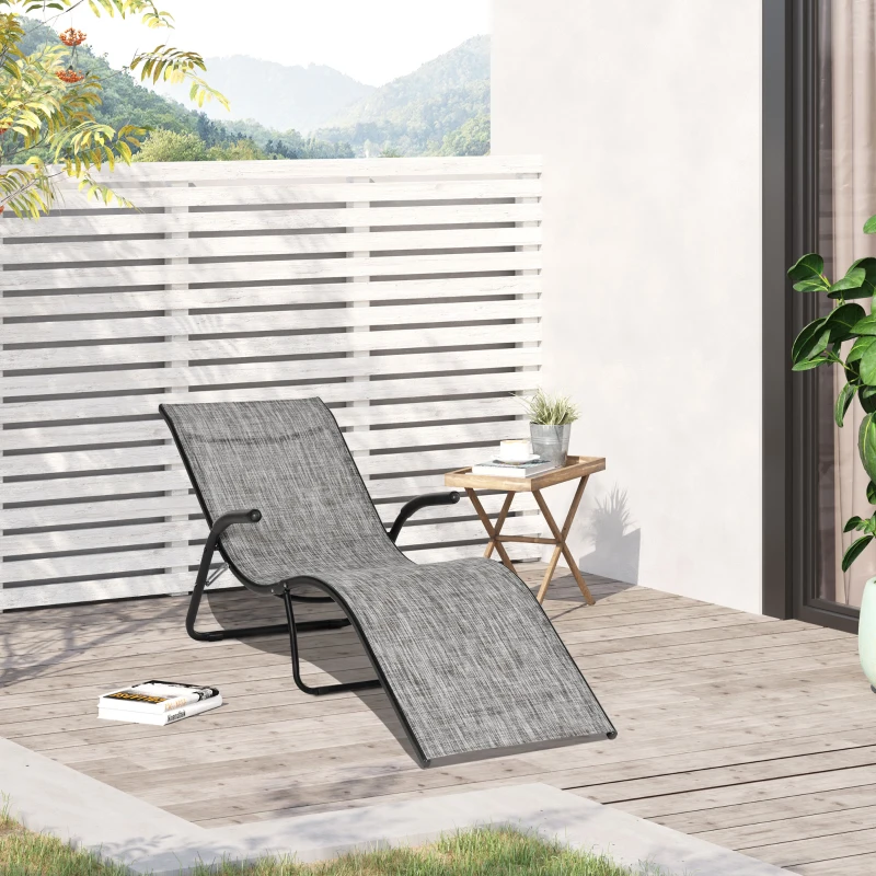 Outsunny Sezlong pentru Plaja Pliabil Ergonomic cu Unghi Fix de Exterior din Metal si Tesatura Plasa, 170x62x68cm, Gri