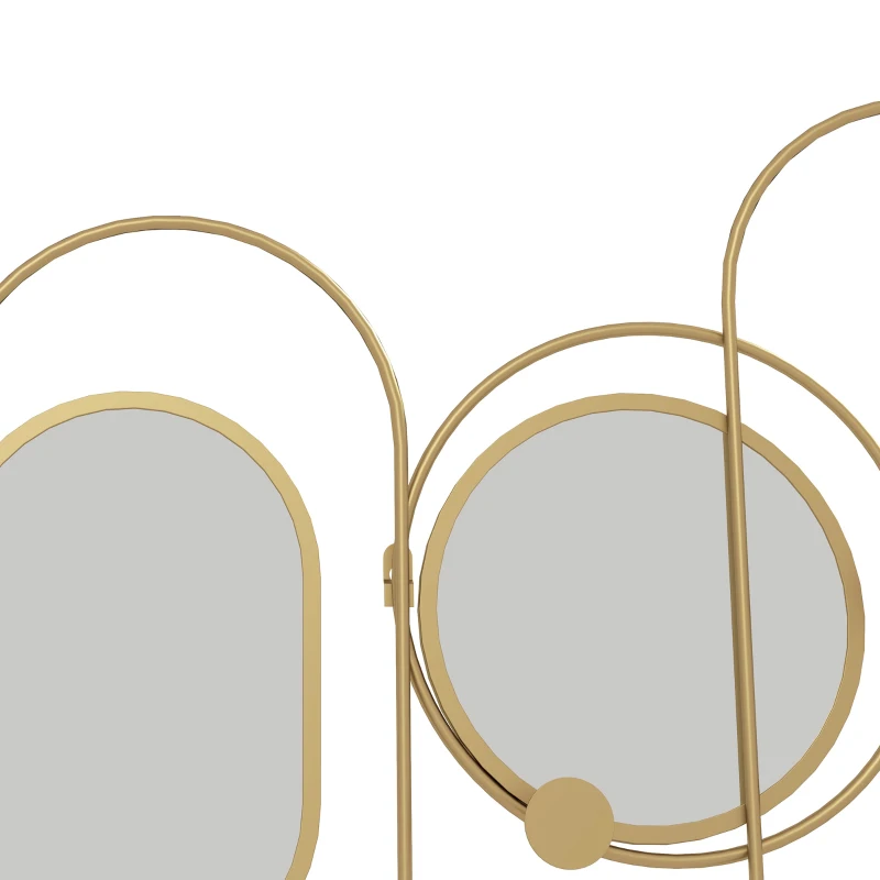 HOMCOM Cabide de Parede com 4 Ganchos e 3 Espelhos Decorativos para Pendurar Casacos Bolsas para Entrada Corredor 106x71 cm Dourado