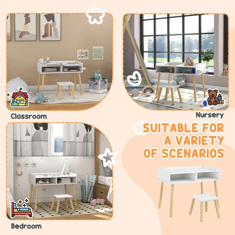 HOMCOM Set de Masă și Scaun pentru Copii, Masă de Activități pentru Copii Mici 3 în 1 cu Tablă de Construcție, 87x45x59.5 cm, Alb(m-7)