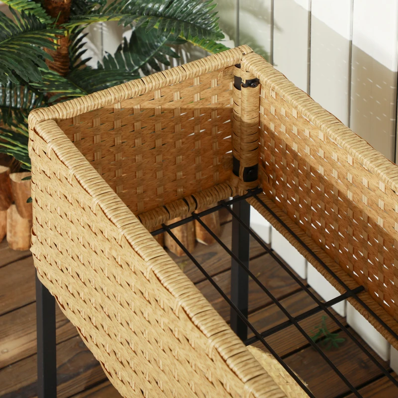 Outsunny Gardenbed Plantbox Łóżko ogrodowe, z 1 półką, PE-rattan, 70 cm x 30 cm x 72 cm, Piasek