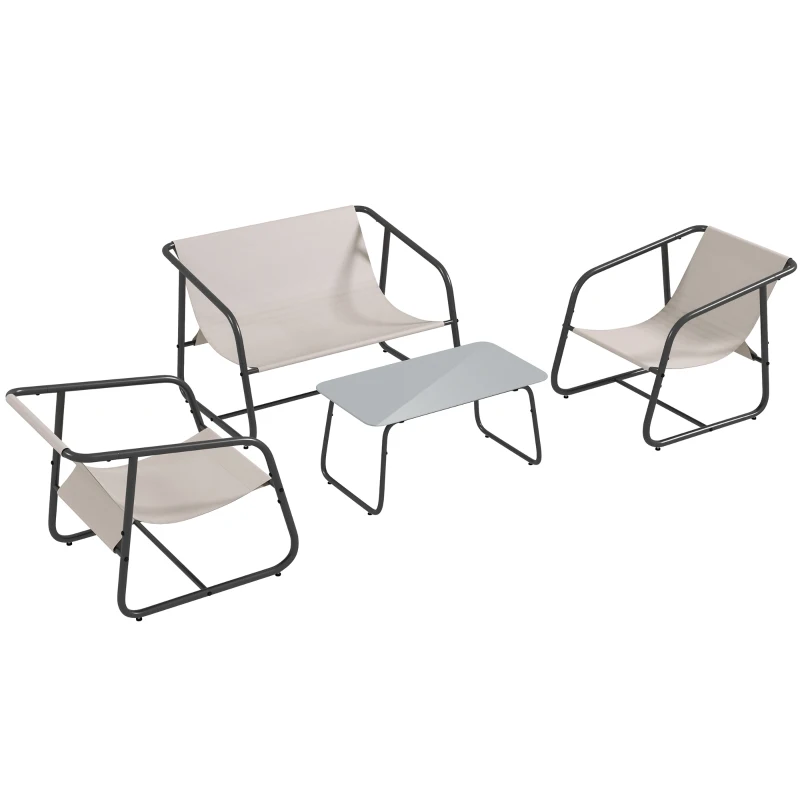 Outsunny 4-delige Tuinmeubelset Tuinzitgroep Loungemeubels, 1 Bank, 2 Stoelen, 1 Tafel, 110 x 70 x 70 cm, Crème + Zwart
