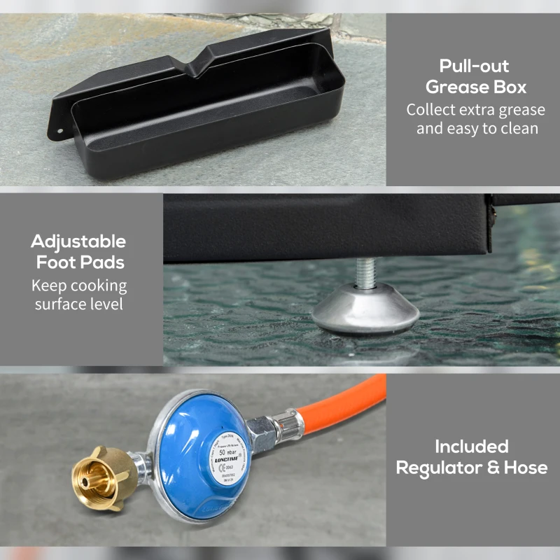 Outsunny Gasbarbecue met Deksel, 3 Branders, Vetopvangbakje, antikleef-plaat, 63x47x25 cm, Zwart/Zilver