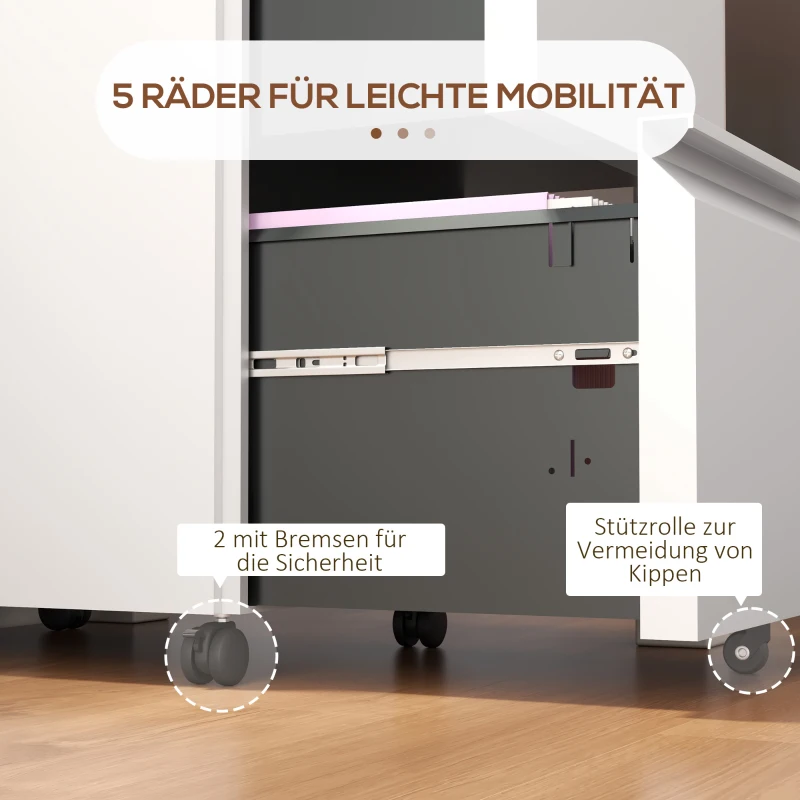 Vinsetto Mobiele Ladekast Archiefkast Organizer, 2 Laden, afsluitbaar, 37 x 43,5 x 67,5 cm, Wit