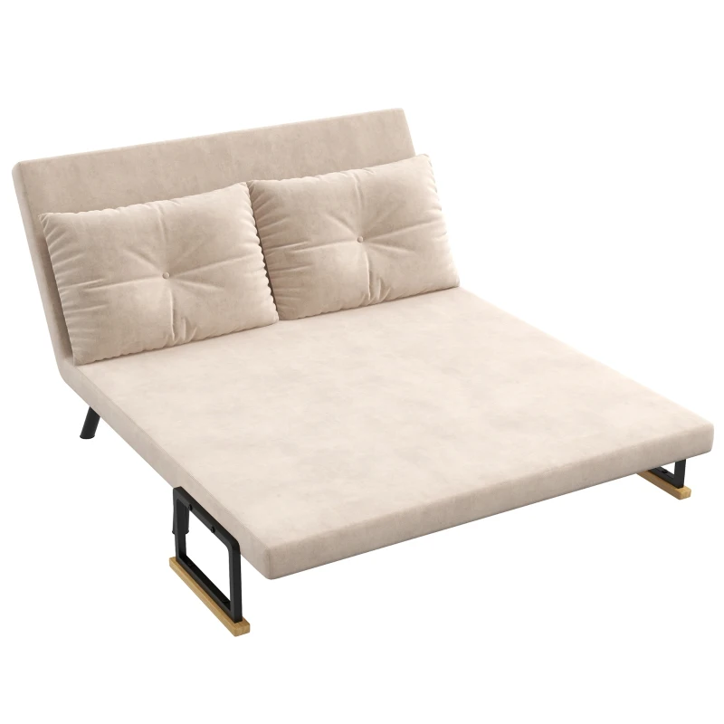 HOMCOM Slaapbank 2-zitsbank Fluweelbank, Slaapfunctie, incl. 2 kussens, Fluweel Optiek, Natuur + Beige + Zwart(m-11)