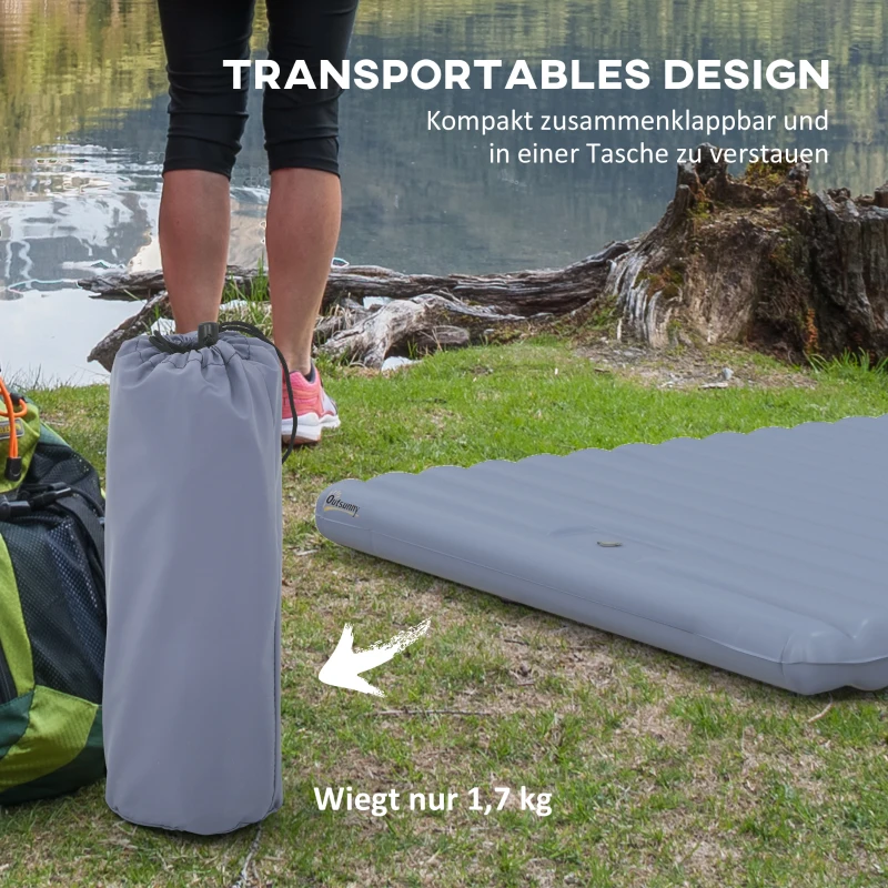 Outsunny Opblaasbaar campingmatras, inclusief luchtpomp, 1 kussen, 200 x 135 x 10 cm, Blauw