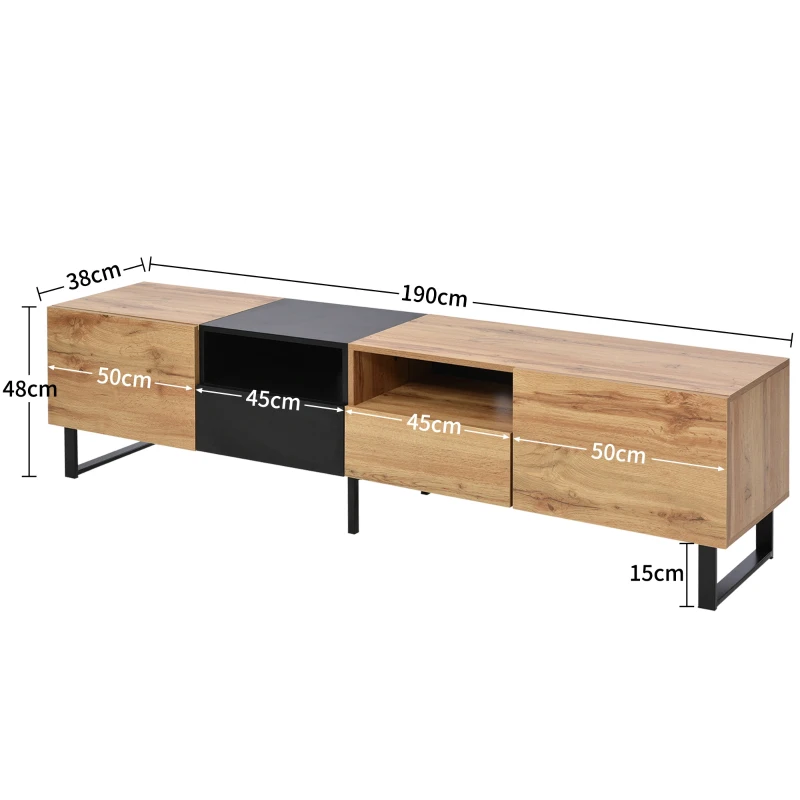 Mobilier TV modern, 190x38x48 cm, Negru+Culoare naturală