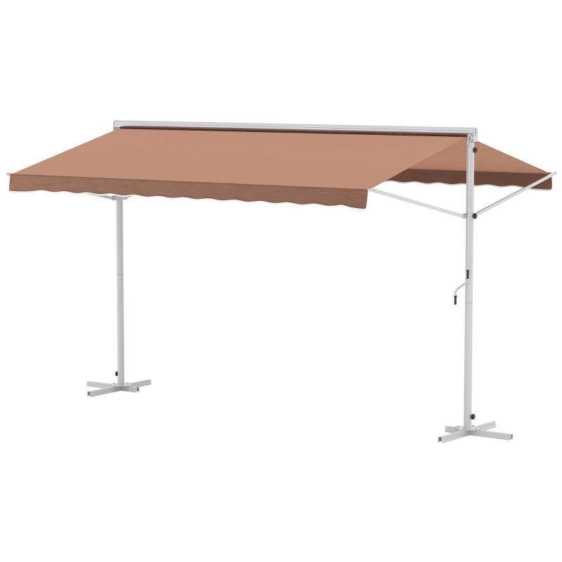 Outsunny Freistehende Markise, neigungsverstellbar, Handkurbel, Metallgestell, wetterfest, 4x3m, Kaffee