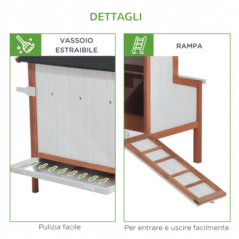 PawHut Pollaio per Galline Ovaiole da Esterno, Gabbie per Galline Grande da Giardino con Cassetta Nido Vassoio in Legno 120x96x123cm