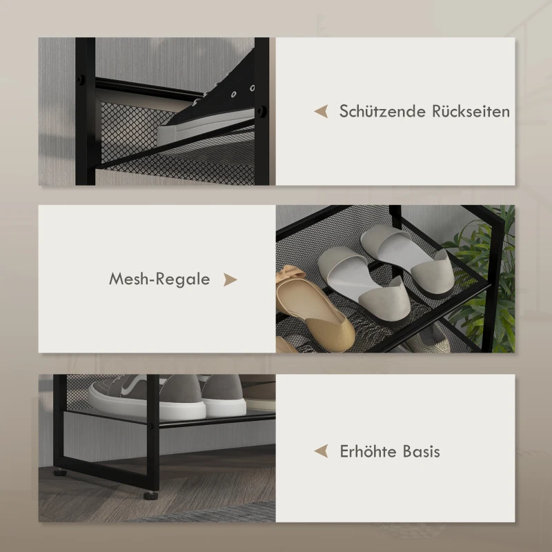 HOMCOM kleines Schuhregal Schuhablage Schuhständer hoch schmal, 5 Regale, 72 cm x 30 cm x 102 cm, Schwarz