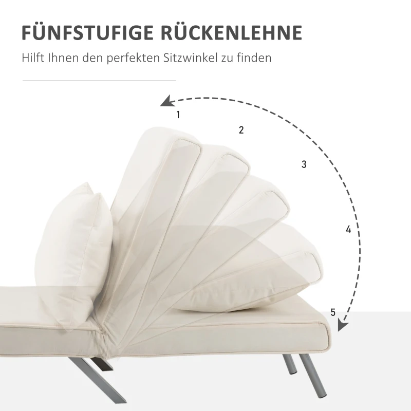 HOMCOM Relaxfauteuil Ligfauteuil Stoel, Ligfunctie, Logeerbed, 65 cm x 69 cm x 80 cm, Cremewit(m-4)