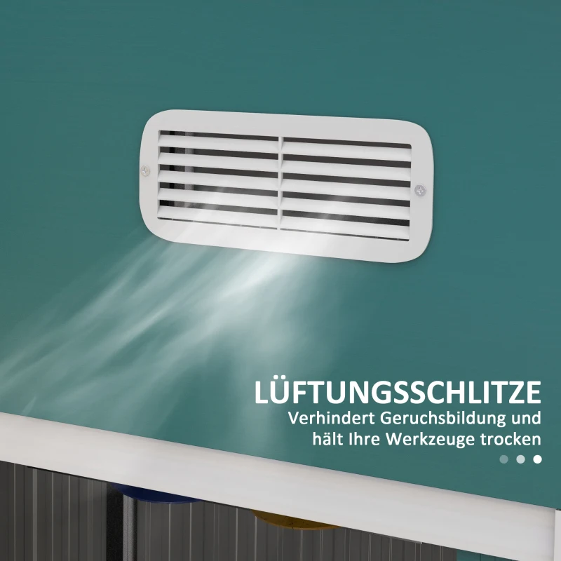 Szopa Ogrodowa Outsunny, Odporna na Warunki Atmosferyczne, 2 Okna, 2 Drzwi, 238 x 132 x 198,5 cm, Zielona