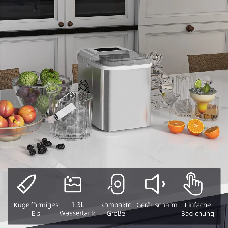 HOMCOM Ijsblokjesmachine, IJsmaker, 12 kg/dag, 9 blokjes in 6-13 min, 30,3 x 22,8 x 29 cm, Wit